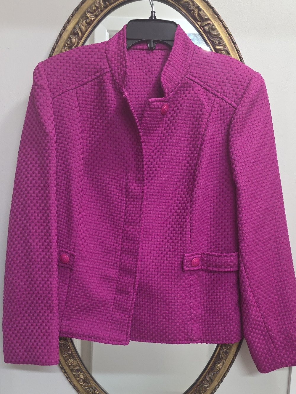 Southern Lady Fuchsia Textured Woven Button Up  Jacket Size 10 Business Casual